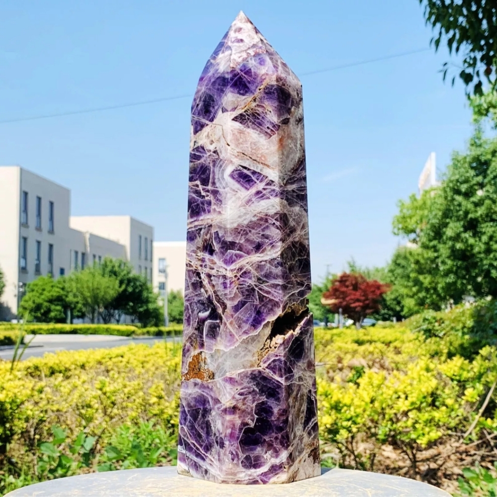 9.79LB Natural Dream Amethyst Crystal Column Wand Obelisk Point Reiki Healing